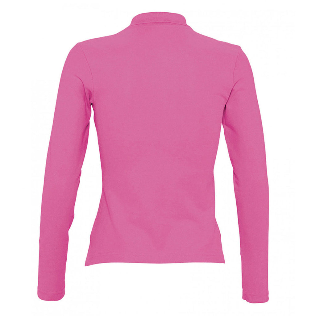 SOL'S Women's Flash Pink Podium Long Sleeve Cotton Pique Polo Shirt