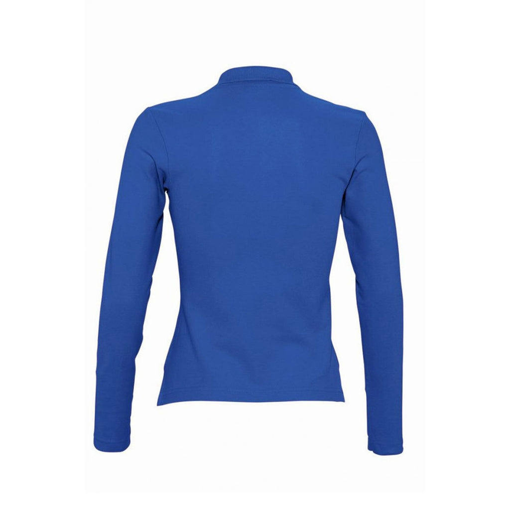 SOL'S Women's Royal Blue Podium Long Sleeve Cotton Pique Polo Shirt