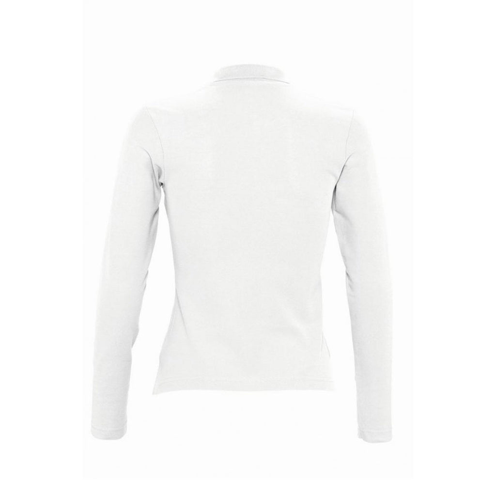 SOL'S Women's White Podium Long Sleeve Cotton Pique Polo Shirt