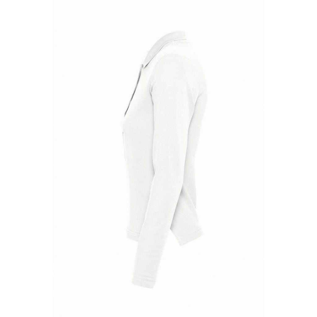SOL'S Women's White Podium Long Sleeve Cotton Pique Polo Shirt