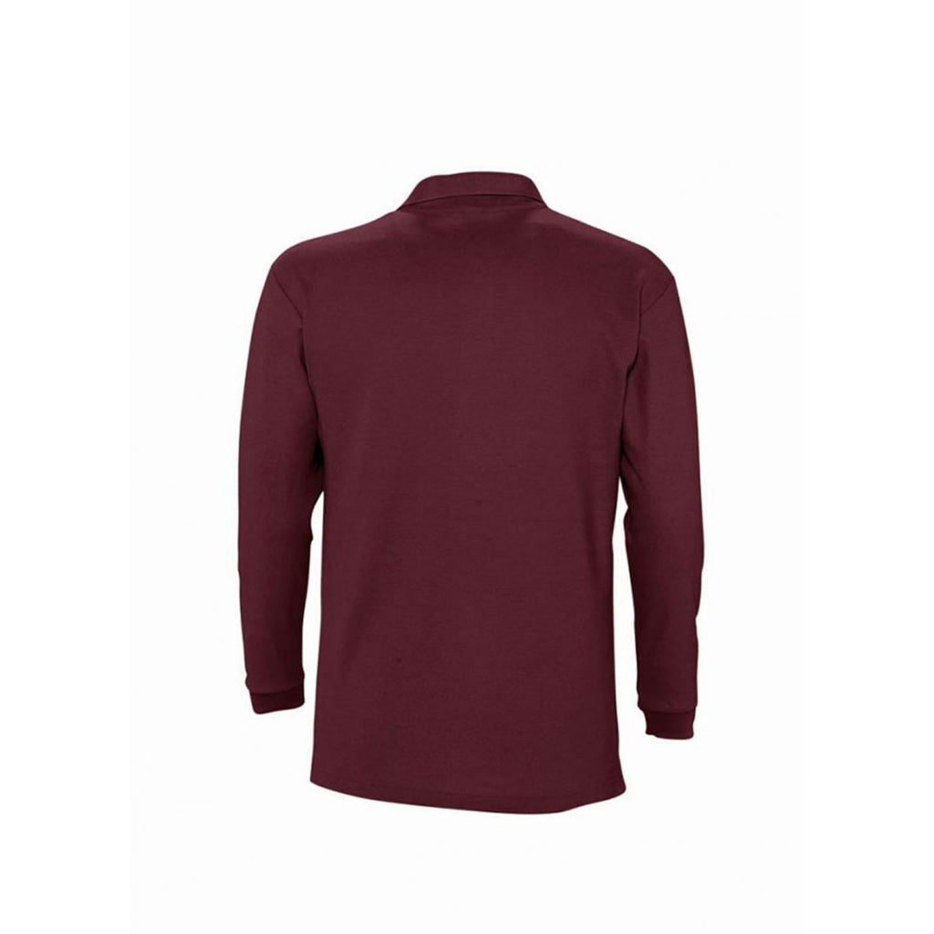 SOL'S Men's Burgundy Winter II Long Sleeve Cotton Pique Polo Shirt