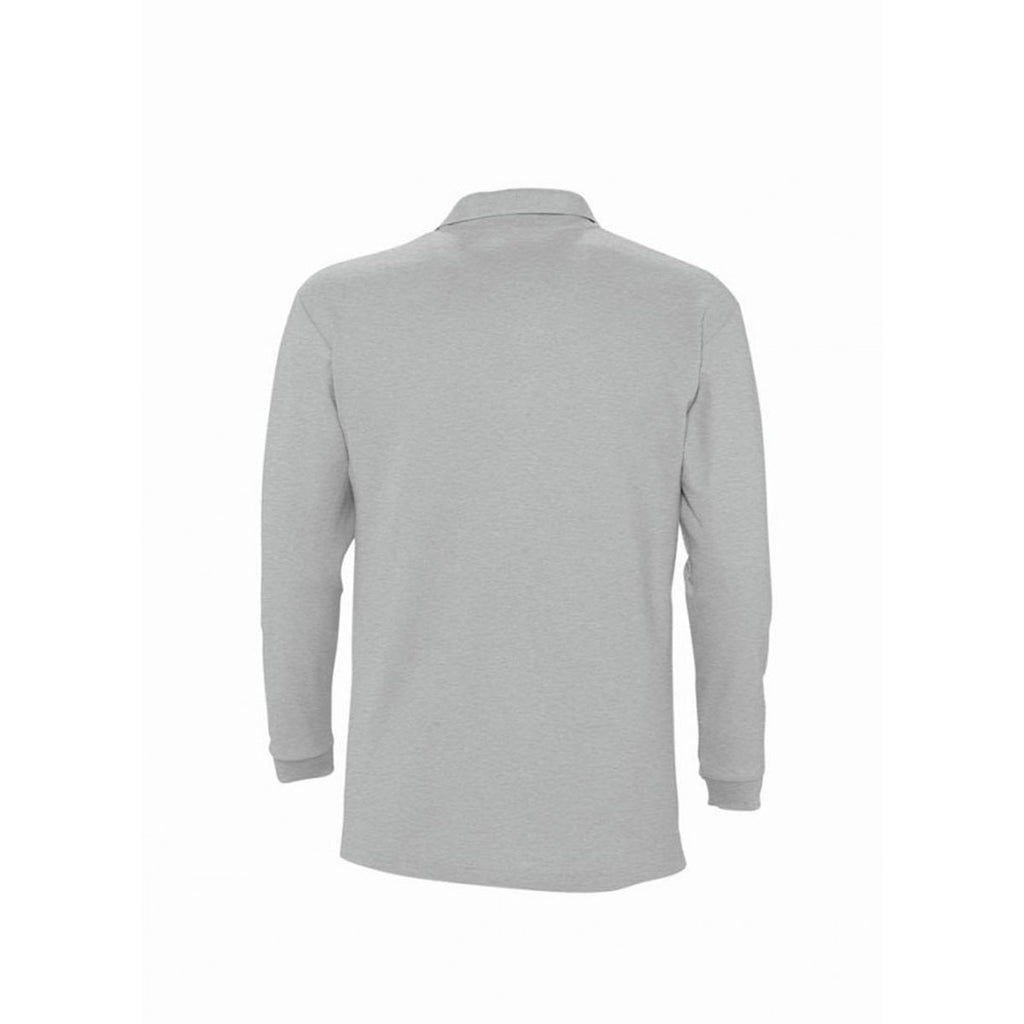 SOL'S Men's Grey Marl Winter II Long Sleeve Cotton Pique Polo Shirt