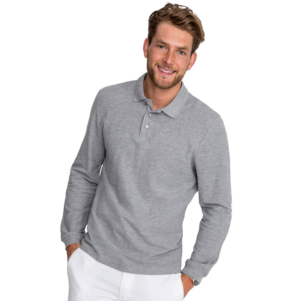 SOL'S Men's Grey Marl Winter II Long Sleeve Cotton Pique Polo Shirt