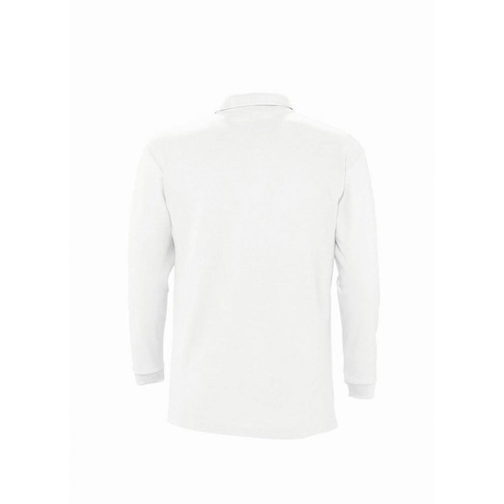 SOL'S Men's White Winter II Long Sleeve Cotton Pique Polo Shirt
