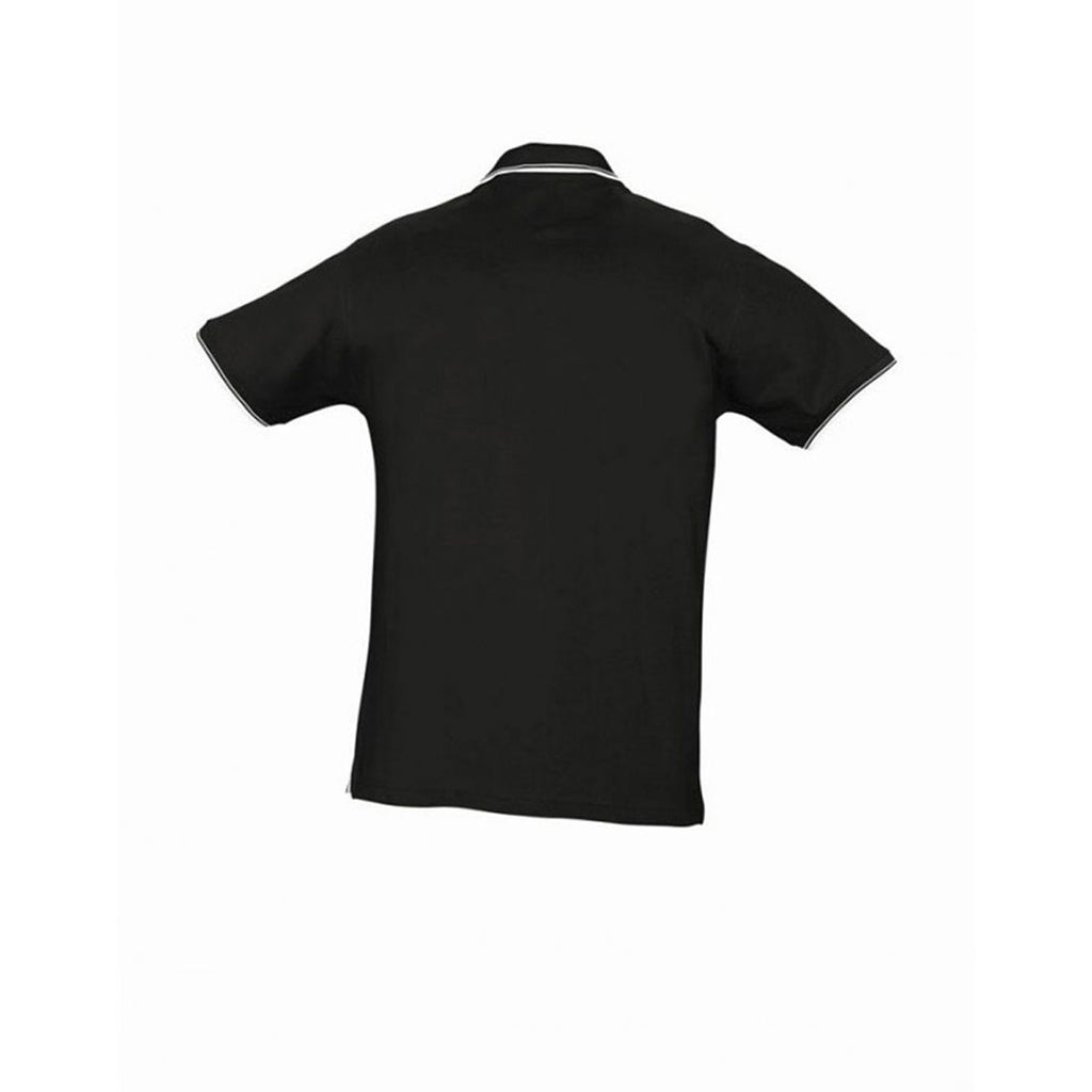 SOL'S Men's Black/White Practice Tipped Cotton Pique Polo Shirt