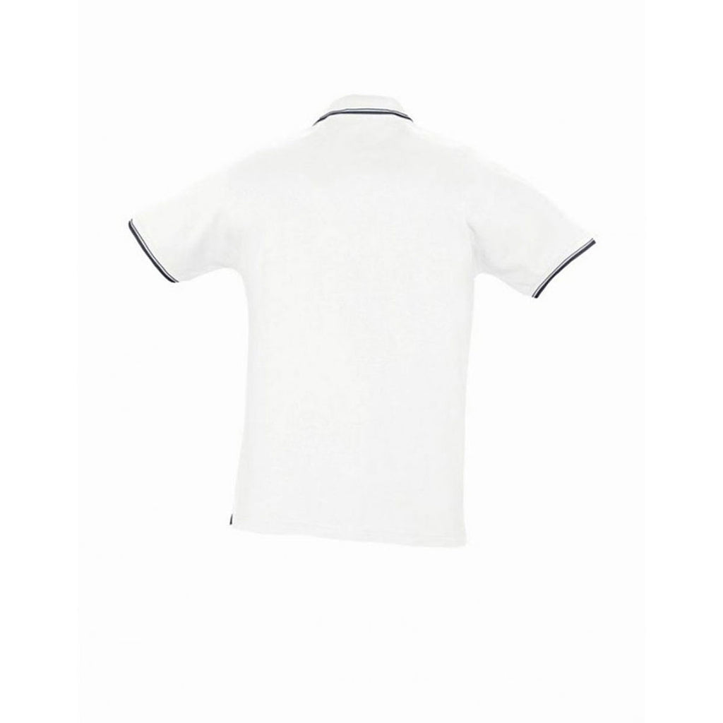 SOL'S Men's White/Navy Practice Tipped Cotton Pique Polo Shirt