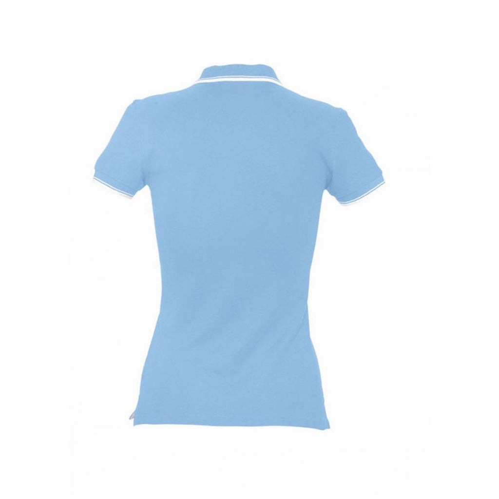SOL'S Women's Sky Blue/White Practice Tipped Cotton Pique Polo Shirt
