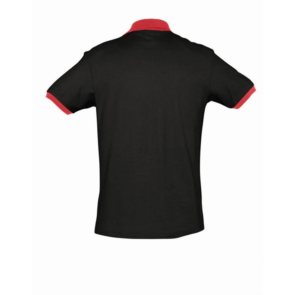 SOL'S Men's Black/Red Prince Contrast Cotton Pique Polo Shirt