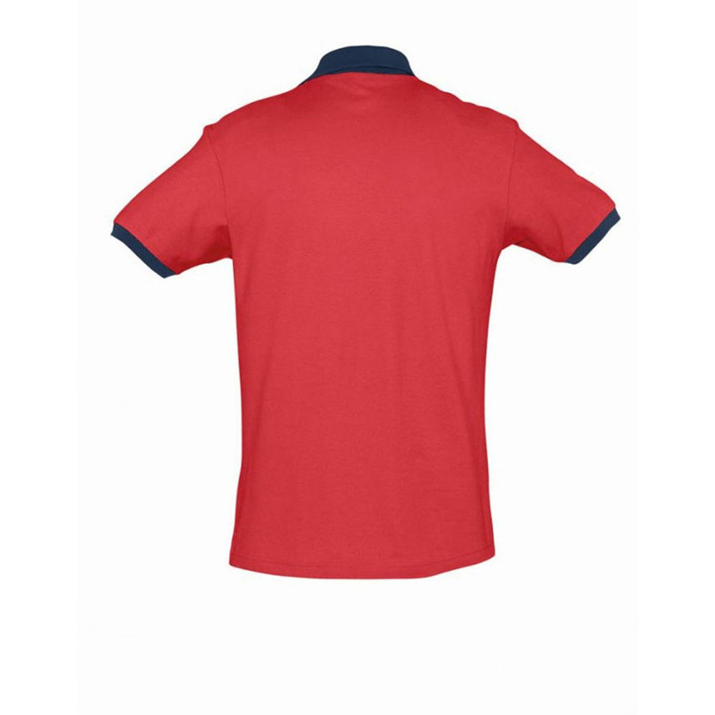 SOL'S Men's Red/French Navy Prince Contrast Cotton Pique Polo Shirt