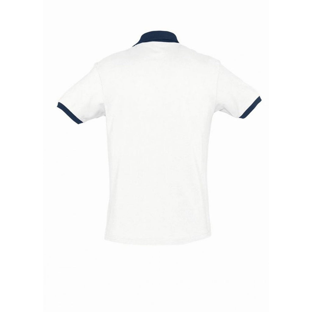 SOL'S Men's White/French Navy Prince Contrast Cotton Pique Polo Shirt