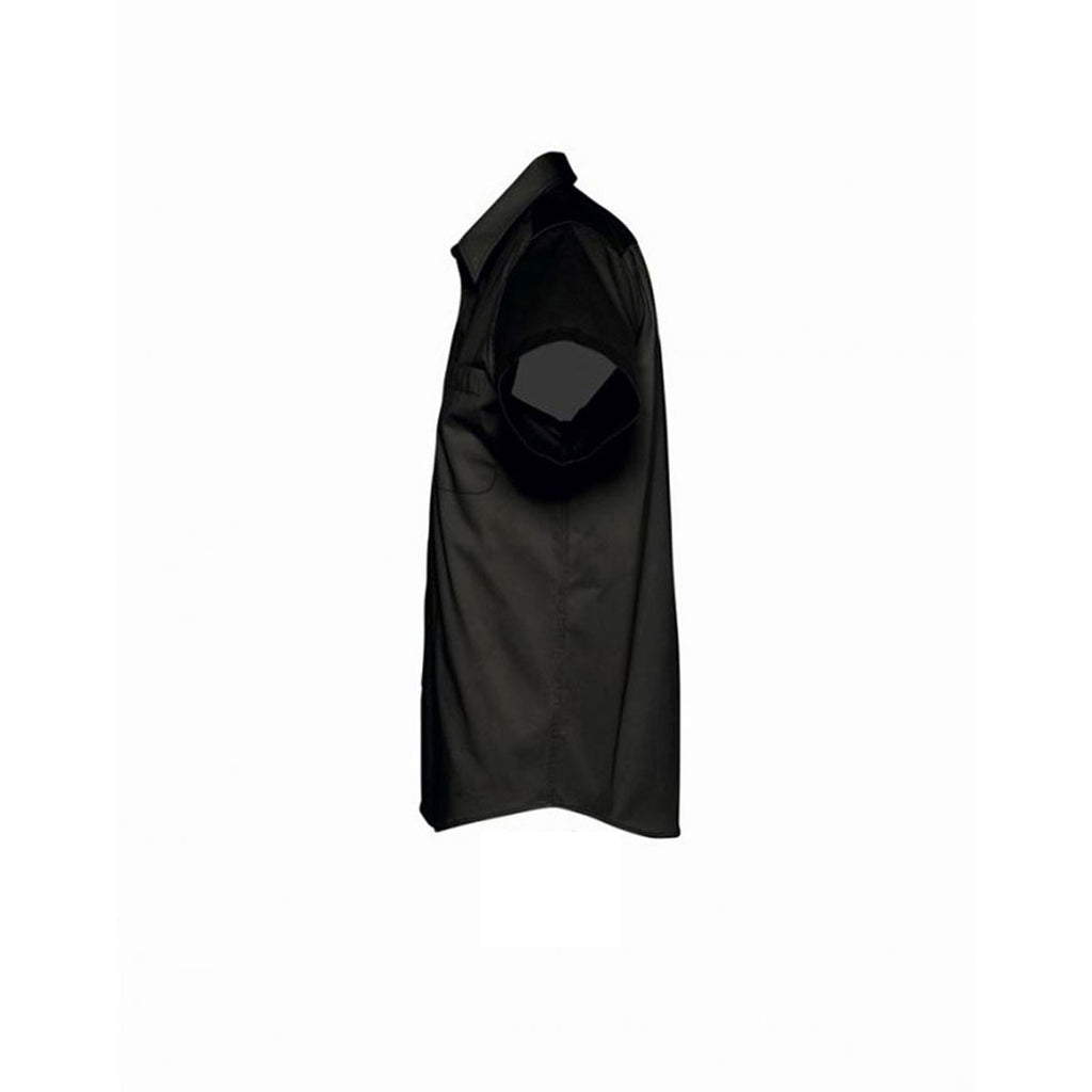 SOL'S Men's Black Brooklyn Short Sleeve Twill Shirt