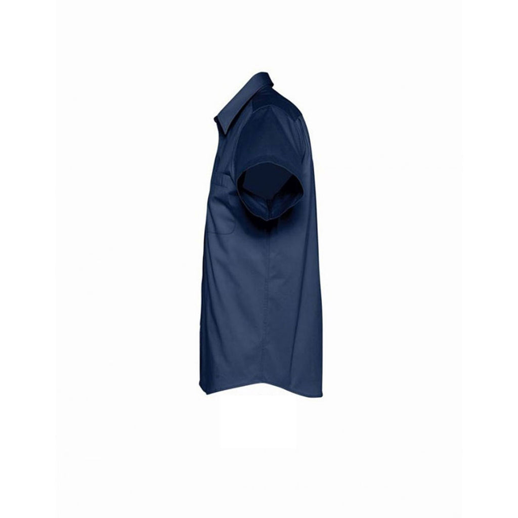 SOL'S Men's French Navy Brooklyn Short Sleeve Twill Shirt