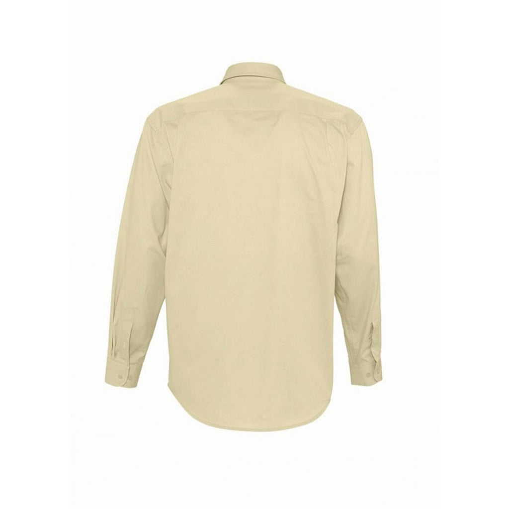 SOL'S Men's Beige Bel-Air Long Sleeve Twill Shirt