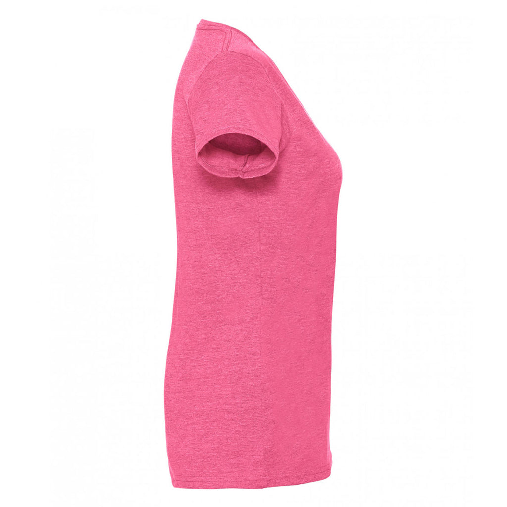 Russell Women's Pink Marl V Neck HD T-Shirt