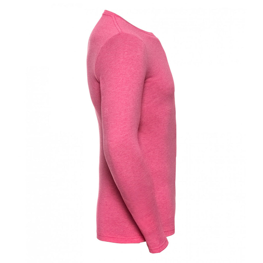 Russell Men's Pink Marl Long Sleeve HD T-Shirt