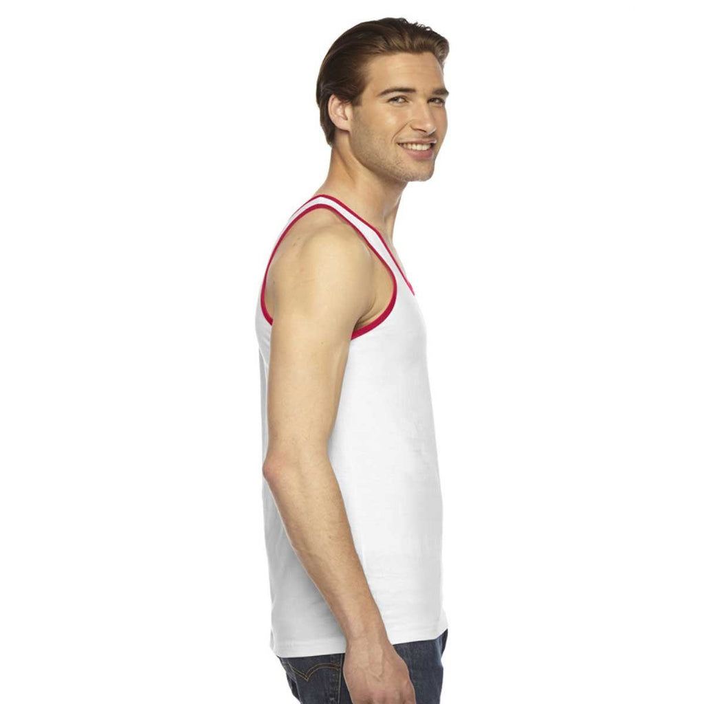 American Apparel Men's White/Red Fine Jersey Tank