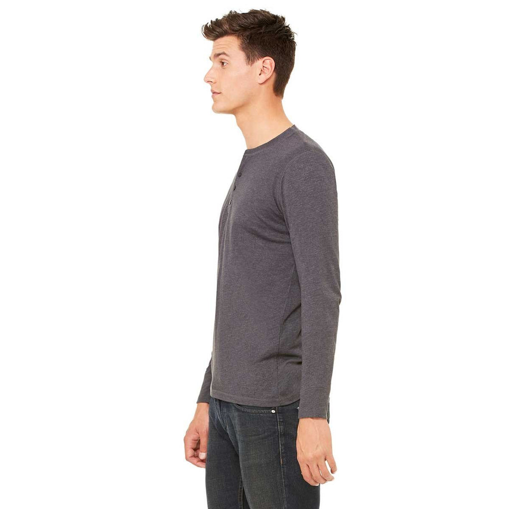 Bella + Canvas Men's Dark Grey Heather Jersey Long-Sleeve Henley