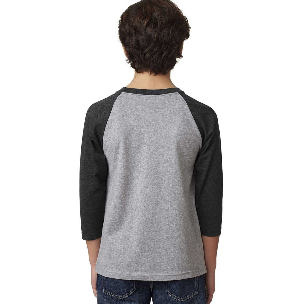 Next Level Youth Black/Dark Gray Heather CVC 3/4-Sleeve Raglan Tee