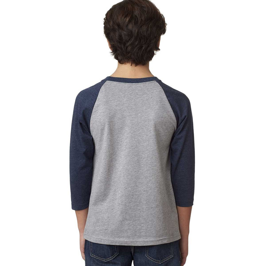 Next Level Youth Mid Navy/Dark Heather Gray CVC 3/4-Sleeve Raglan Tee