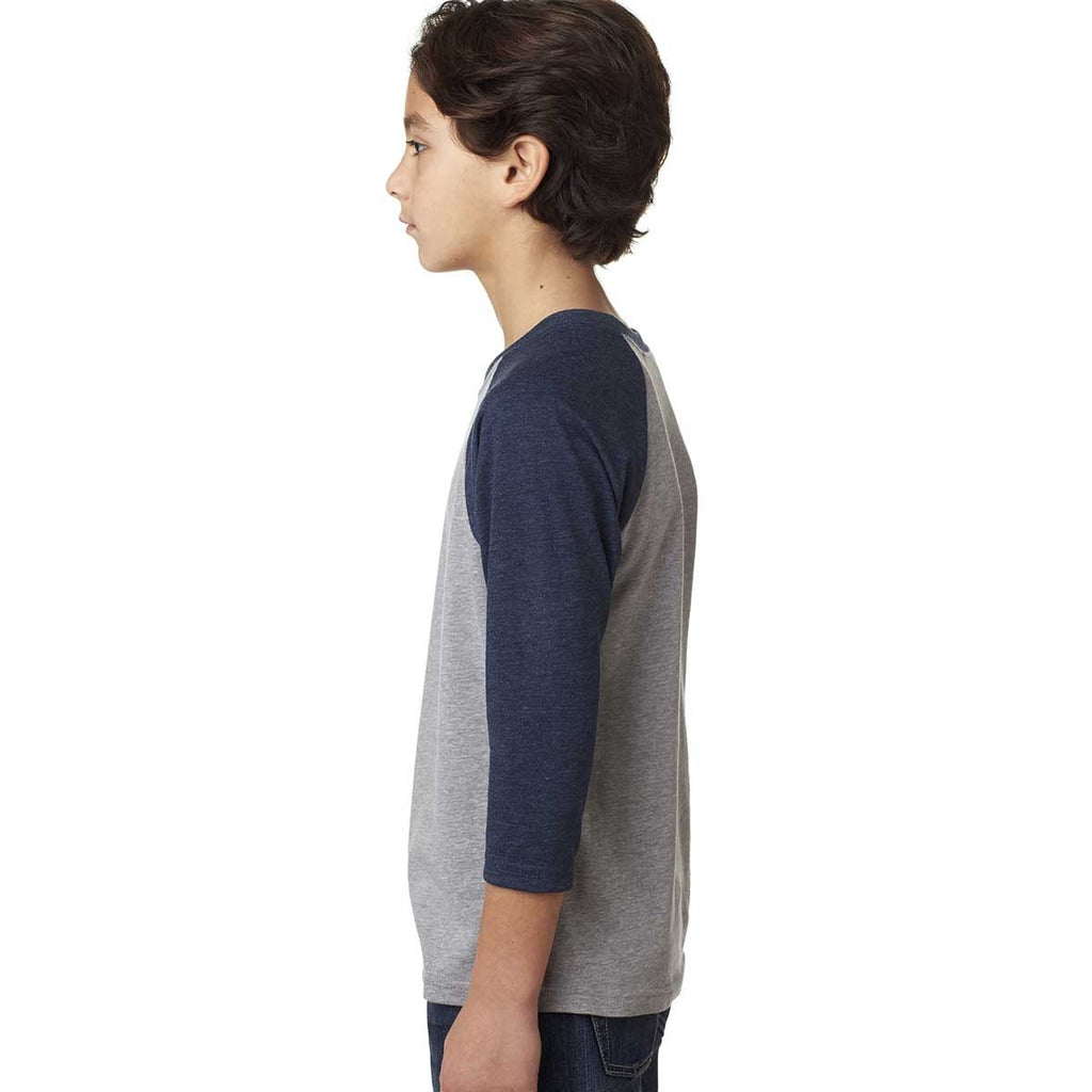 Next Level Youth Mid Navy/Dark Heather Gray CVC 3/4-Sleeve Raglan Tee