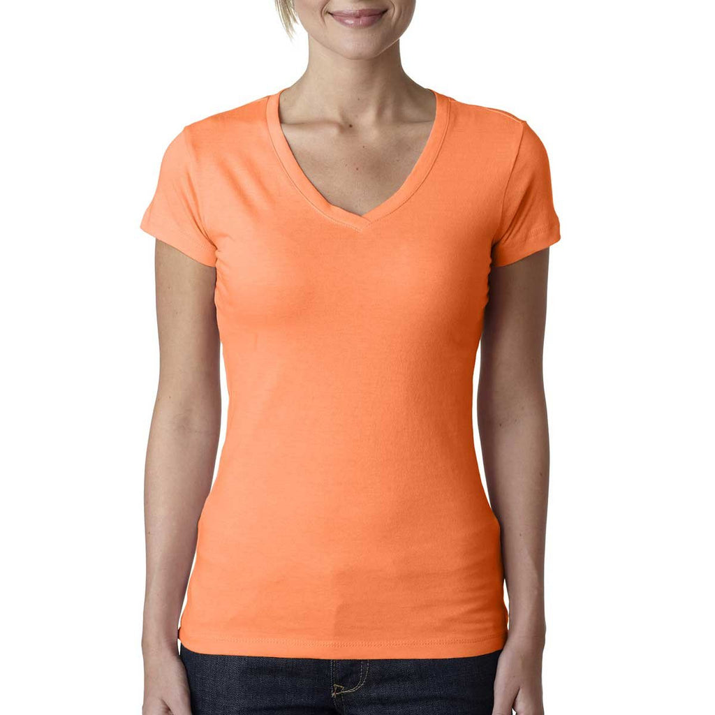 Next Level Women's Neon Heather Orange Sporty V-Neck Tee