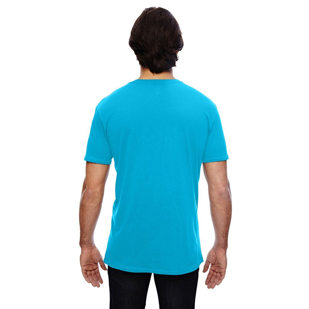 Anvil Men's Caribbean Blue 3.2 oz. Featherweight Short-Sleeve V-Neck T-Shirt