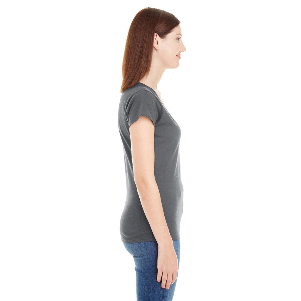 Anvil Women's Charcoal Lightweight Fitted V-Neck Tee