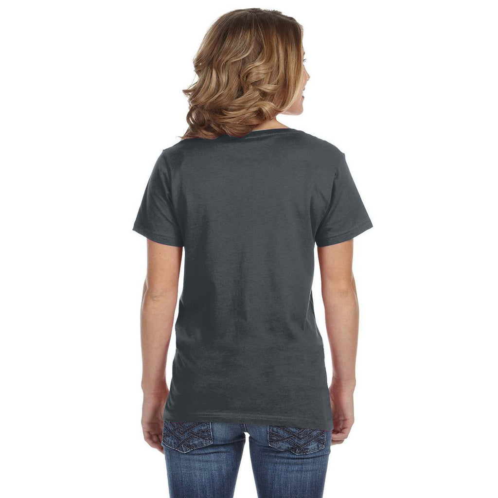 Anvil Women's Heather Dark Grey Ringspun Featherweight V-Neck T-Shirt