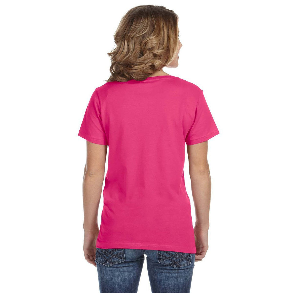 Anvil Women's Hot Pink Ringspun Featherweight V-Neck T-Shirt