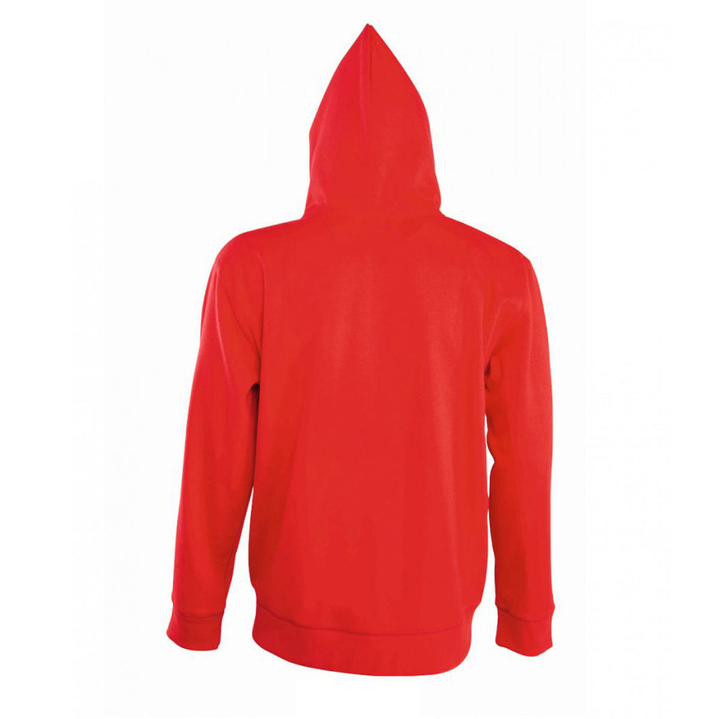 SOL'S Men's Red Seven Zip Hooded Sweatshirt