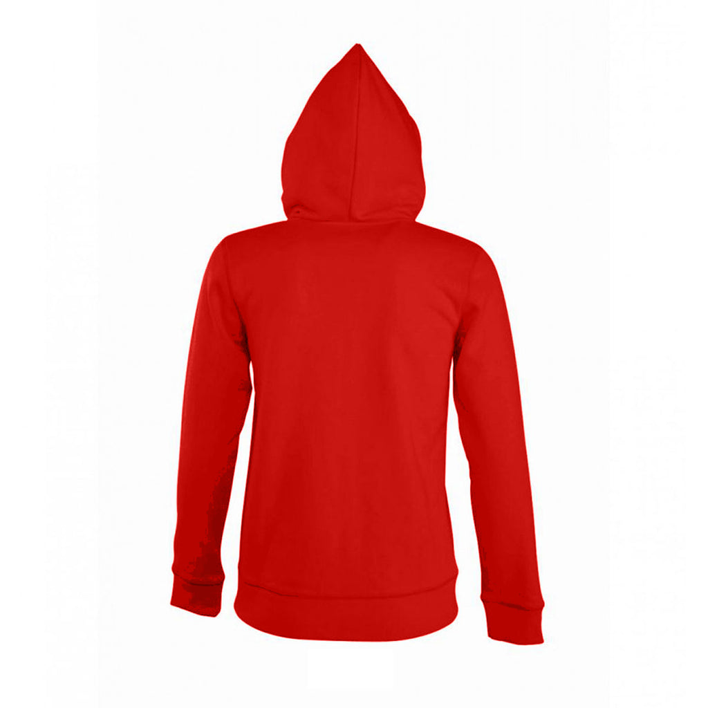 SOL'S Women's Red Seven Zip Hooded Sweatshirt