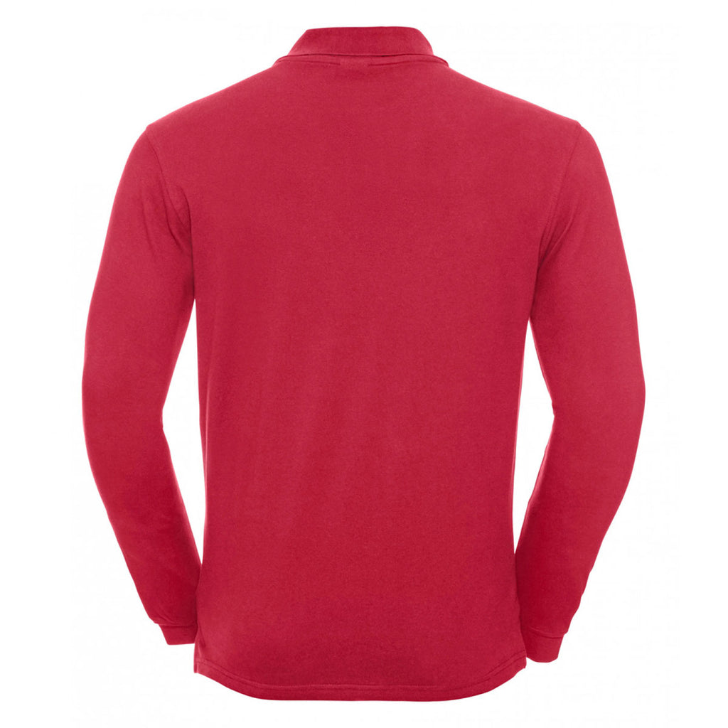 Russell Men's Red Classic Long Sleeve Cotton Pique Polo Shirt