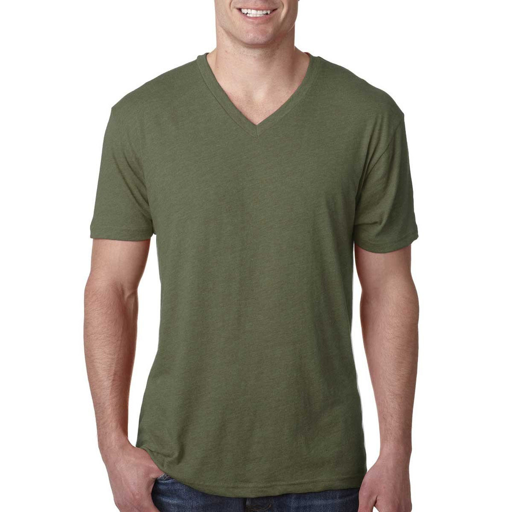 Next Level Men's Military Green Triblend V Neck Tee 