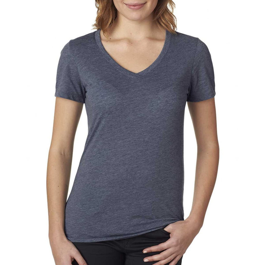 Next Level Women's Indigo Poly/Cotton V Neck Tee 