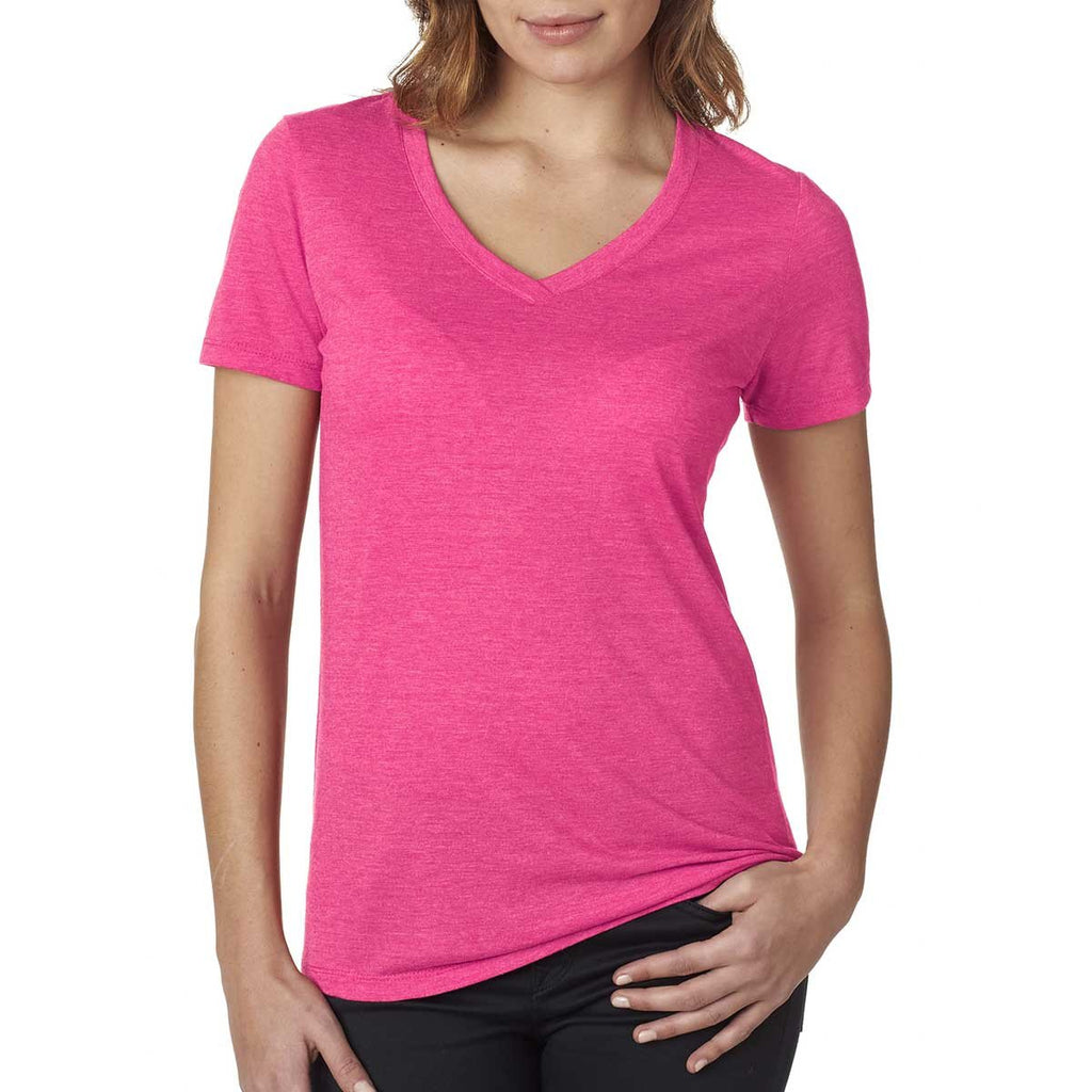 Next Level Women's Raspberry Poly/Cotton V Neck Tee 