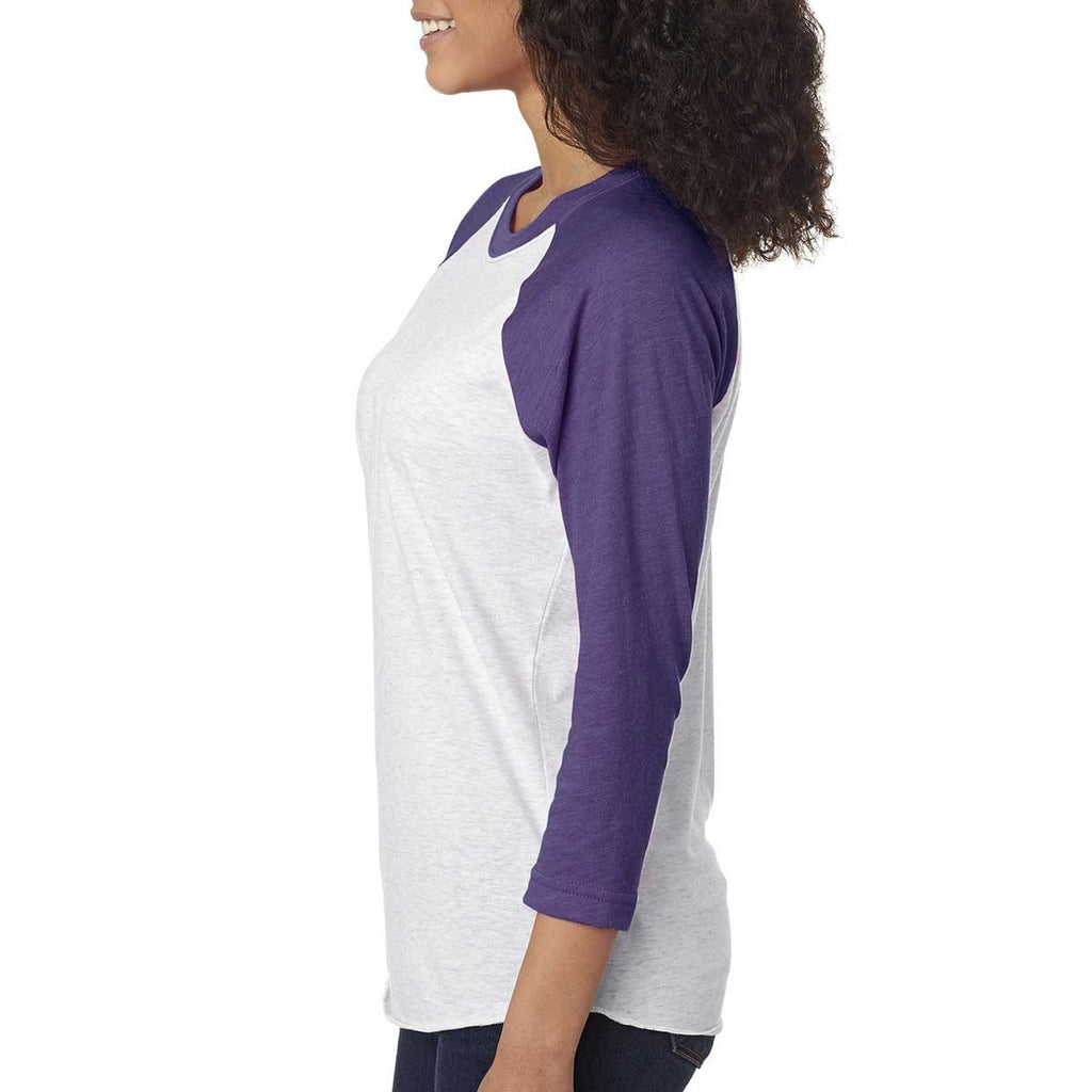 Next Level Unisex Purple Rush/Heather White Triblend 3/4-Sleeve Raglan Tee