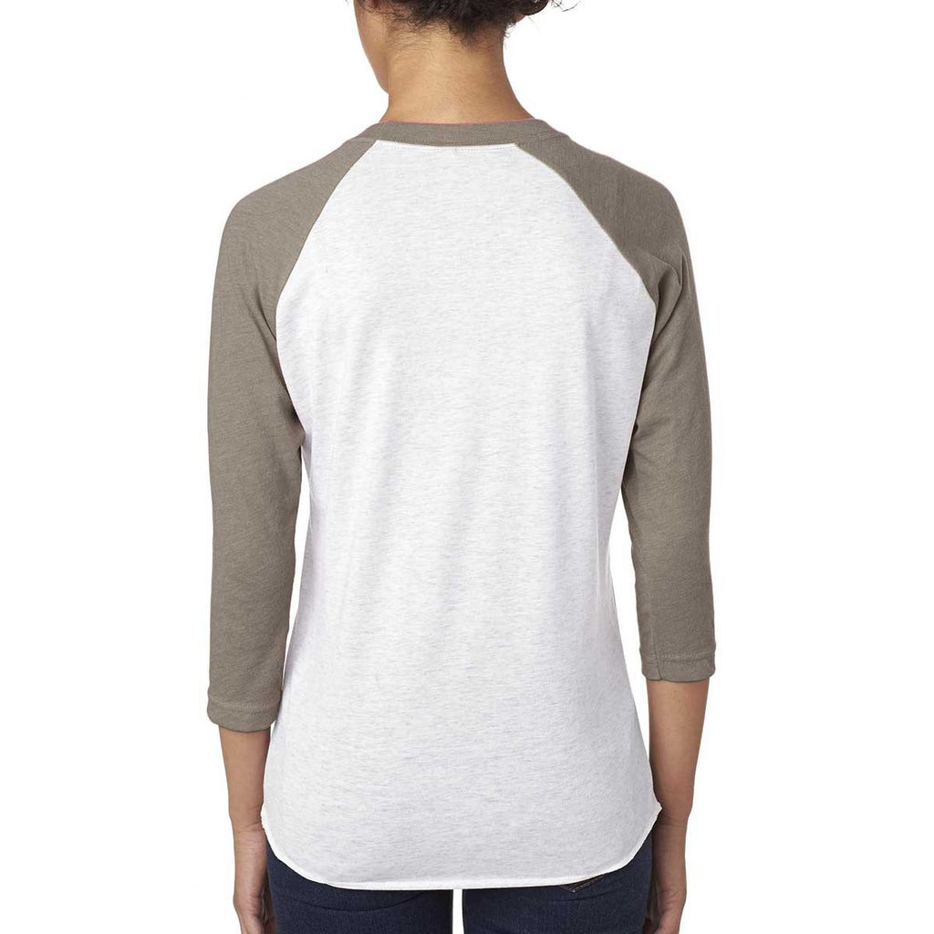 Next Level Unisex Venetian Gray Sleeves/Heather White Triblend 3/4-Sleeve Raglan Tee