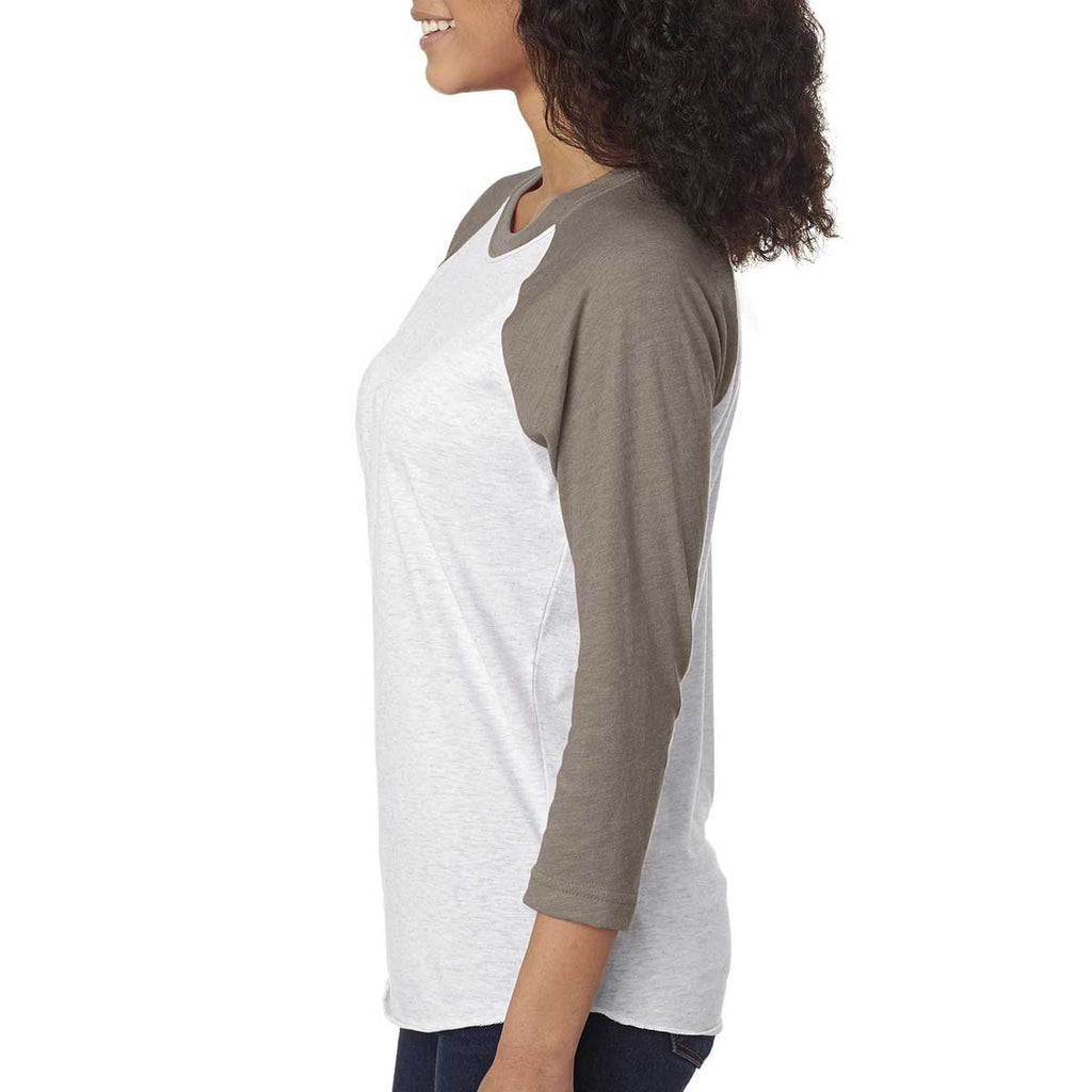 Next Level Unisex Venetian Gray Sleeves/Heather White Triblend 3/4-Sleeve Raglan Tee