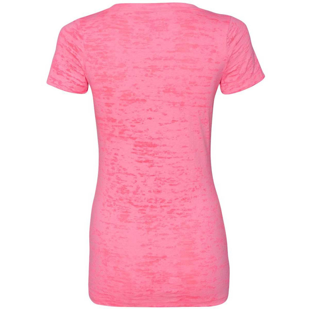 Next Level Women's Neon Pink Burnout Deep V Tee