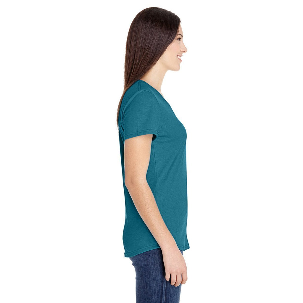 Anvil Women's Heather Galapagos Blue Triblend Scoop Neck T-Shirt