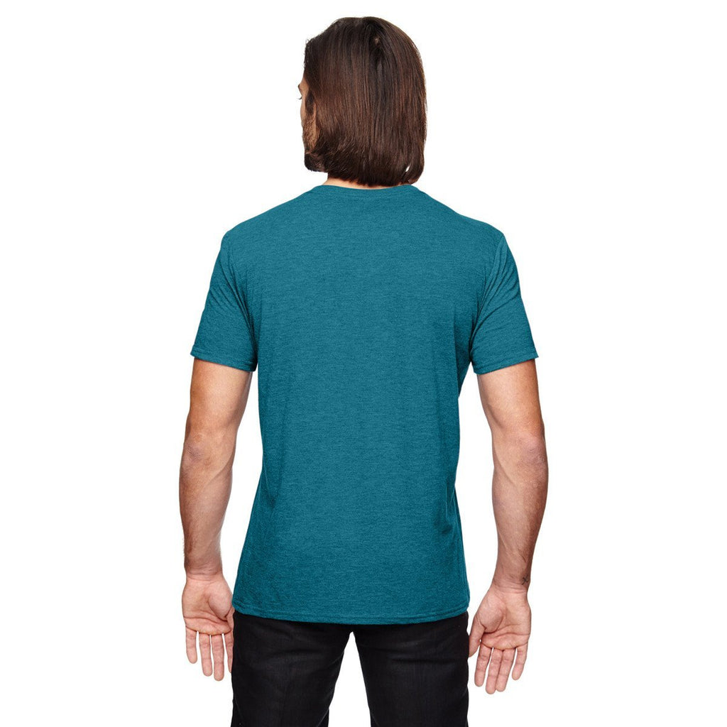 Anvil Men's Heather Galopagos Blue Triblend V-Neck T-Shirt