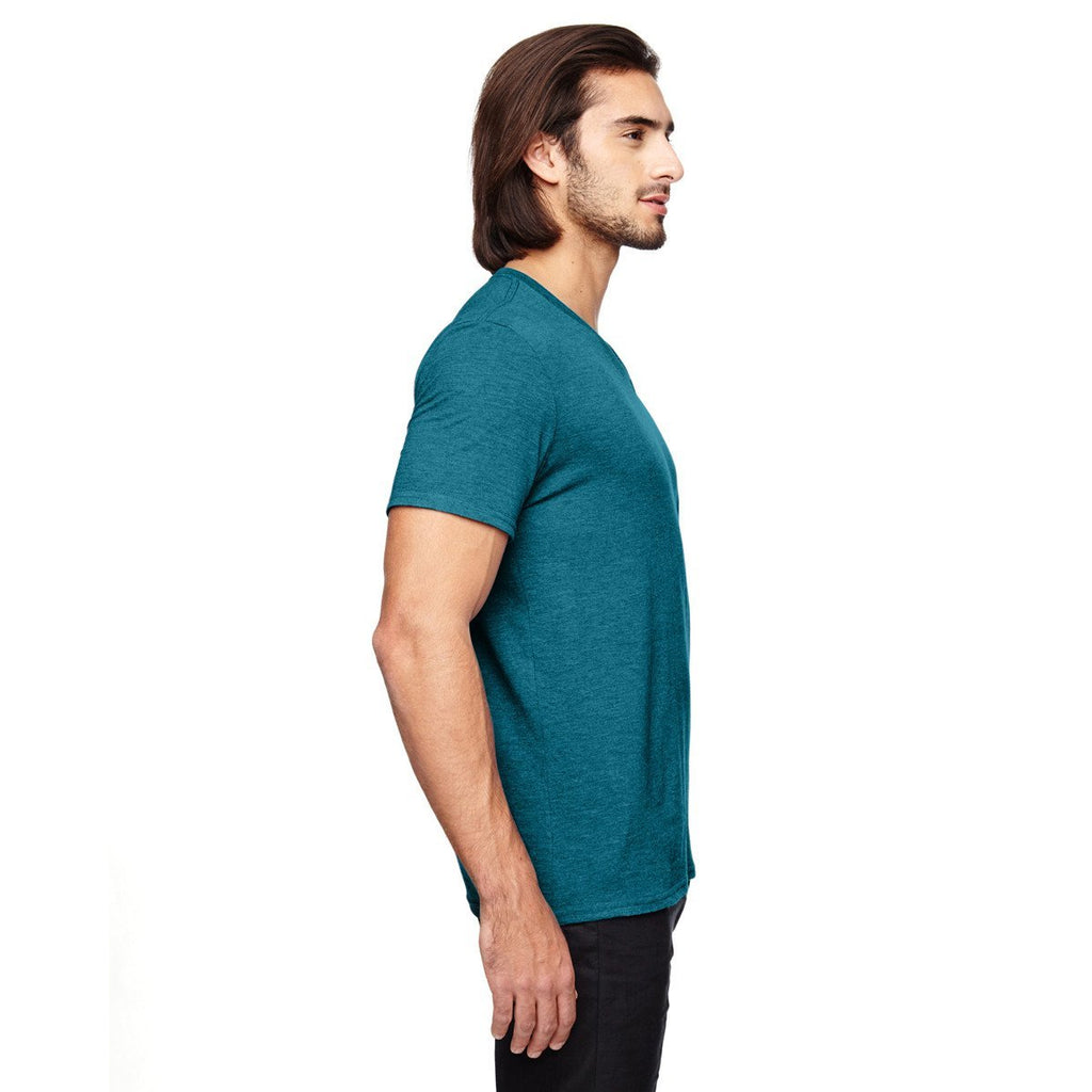 Anvil Men's Heather Galopagos Blue Triblend V-Neck T-Shirt