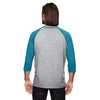 Anvil Men's Heather Grey/Heather Galopagos Blue Triblend 3/4-Sleeve Raglan T-Shirt