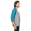 Anvil Men's Heather Blue/True Heather Grey Triblend 3/4-Sleeve Raglan T-Shirt