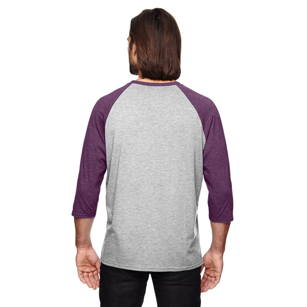 Anvil Men's Heather Grey/True Heather Aubergine Triblend 3/4-Sleeve Raglan T-Shirt