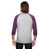 Anvil Men's Heather Grey/True Heather Aubergine Triblend 3/4-Sleeve Raglan T-Shirt