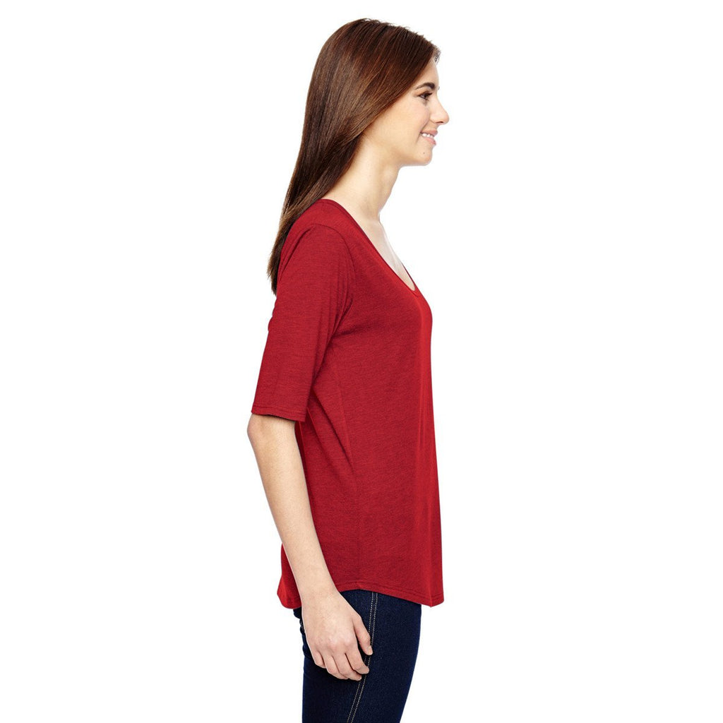 Anvil Women's Heather Red Triblend Deep Scoop Half-Sleeve T-Shirt