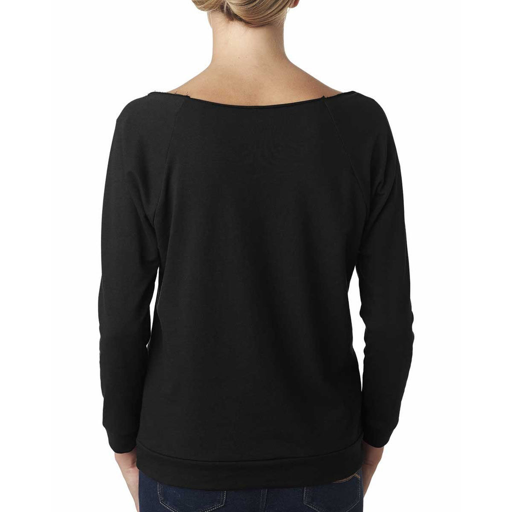 Next Level Women's Black Terry Raw-Edge 3/4-Sleeve Raglan Tee