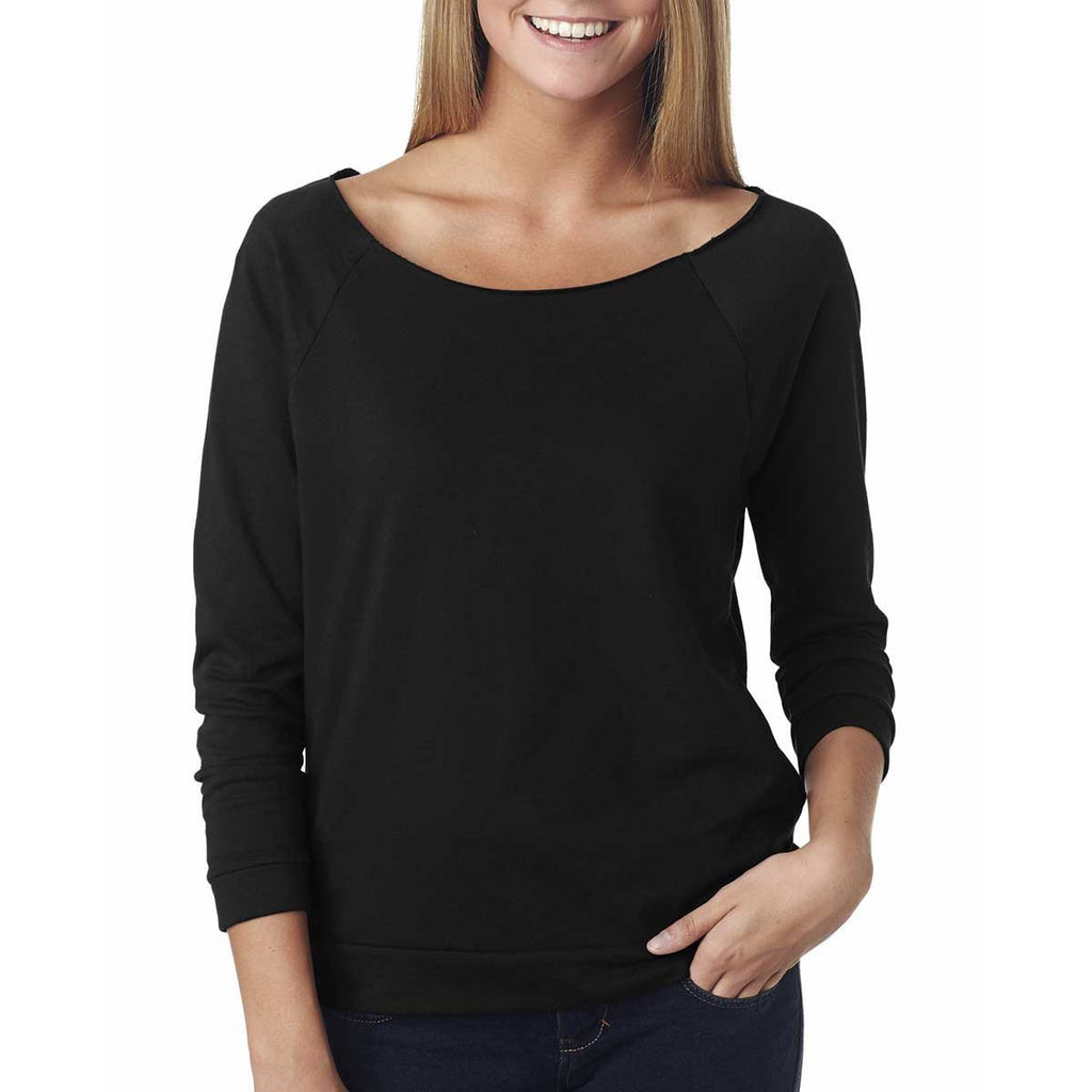 Next Level Women's Black Terry Raw-Edge 3/4-Sleeve Raglan Tee