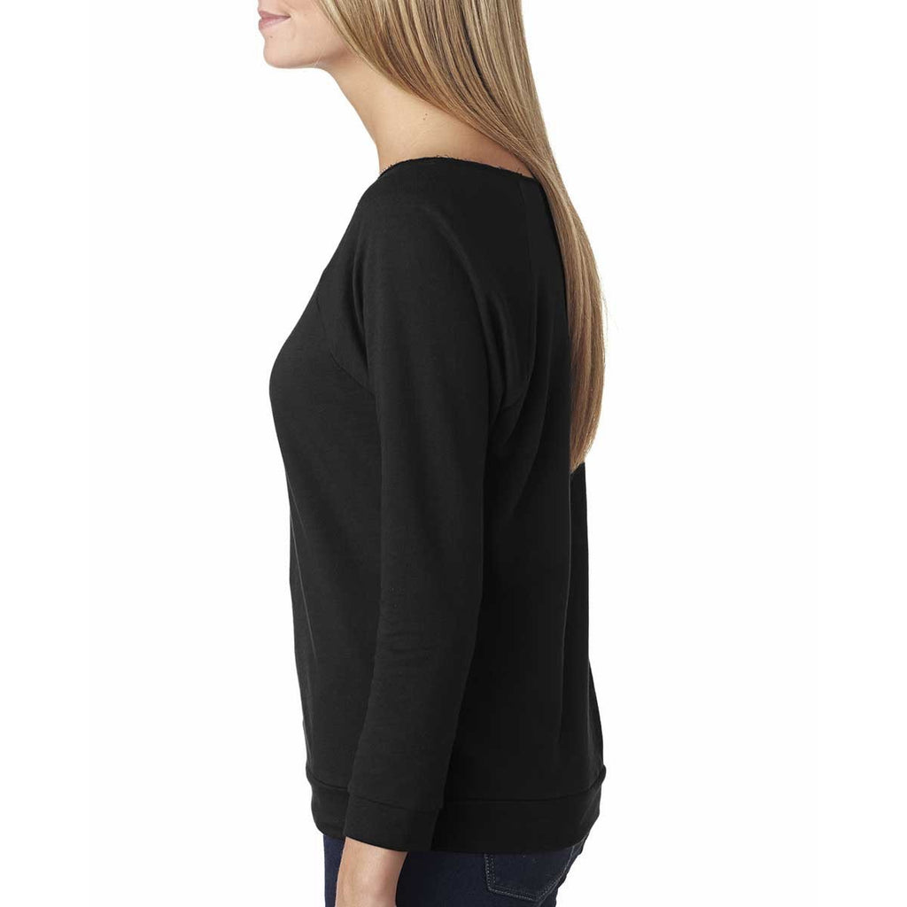 Next Level Women's Black Terry Raw-Edge 3/4-Sleeve Raglan Tee